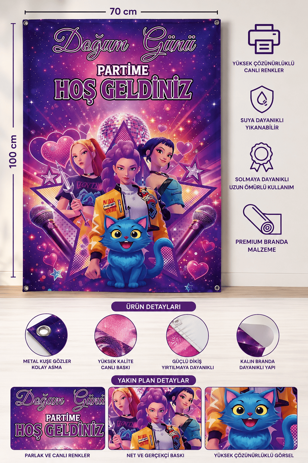 Afiş K-POP Huntrix Doğum Günü Afişi Arka Fon 70*100 cm BRANDA