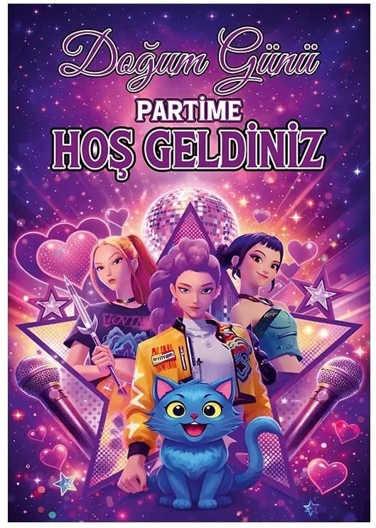 Afiş K-POP Huntrix Doğum Günü Afişi Arka Fon 70*100 cm BRANDA