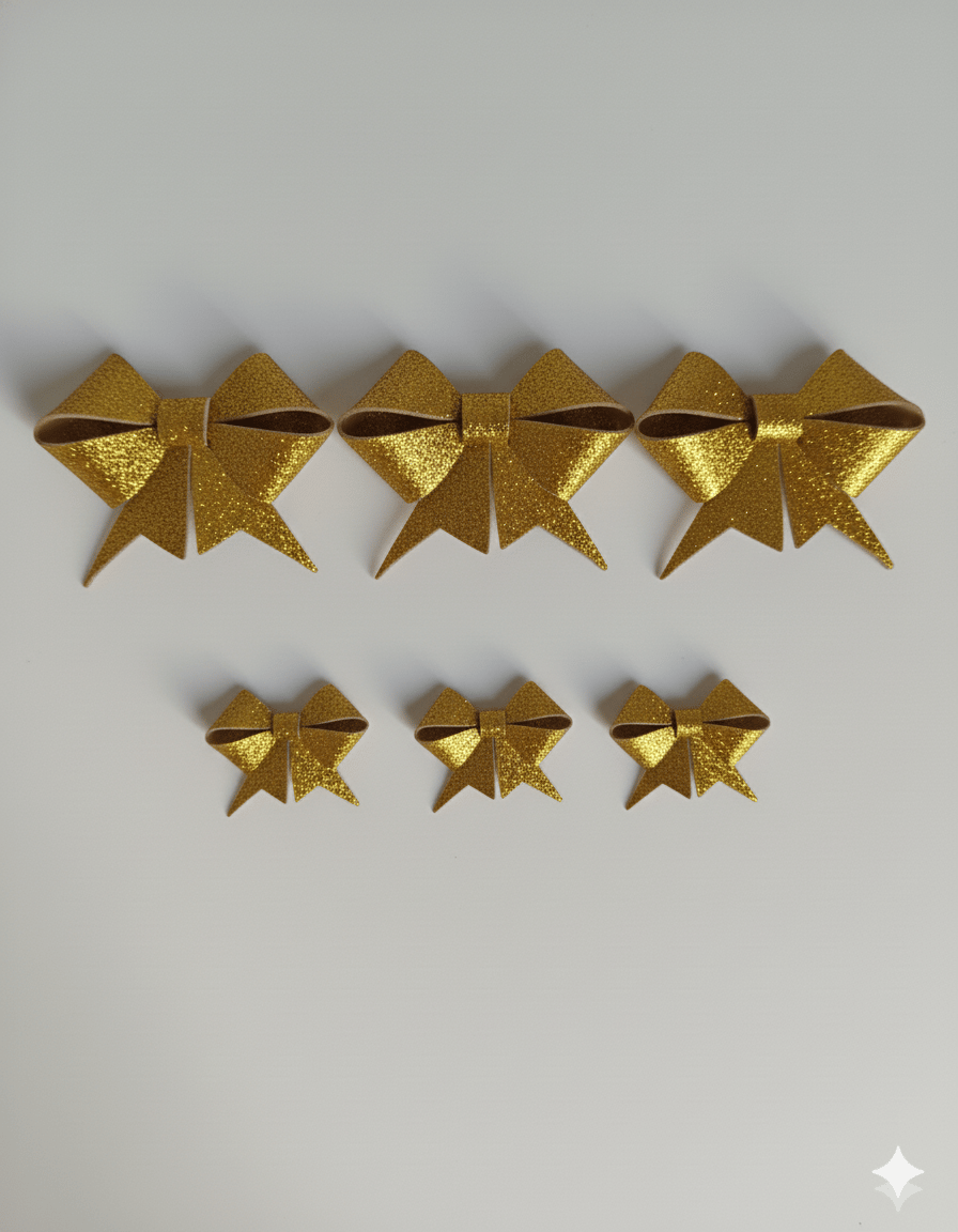 Altın Simli Eva Fiyonk Kurdele – 6'lı Set (3×9 cm + 3×6.5 cm) Yılbaşı Süsleme
