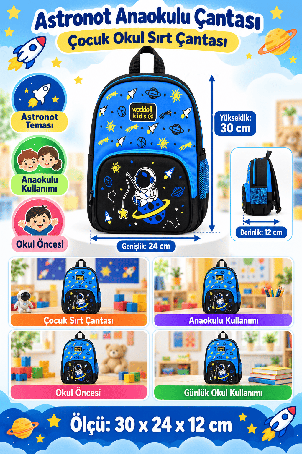 Anaokul Çantası Waddell Astronot 3015