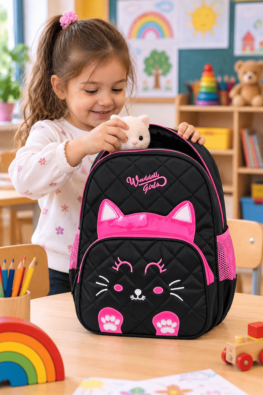 Anaokulu Sırt Çantası  Waddell 24104 Kedi Desenli Kapitone