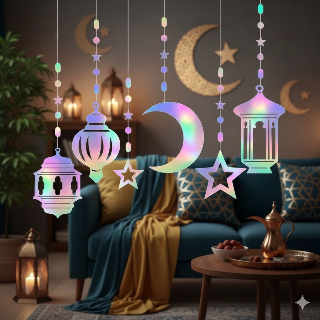 Asmalı sarkıt süs ramazan ay-yıd-kandil hologramlı