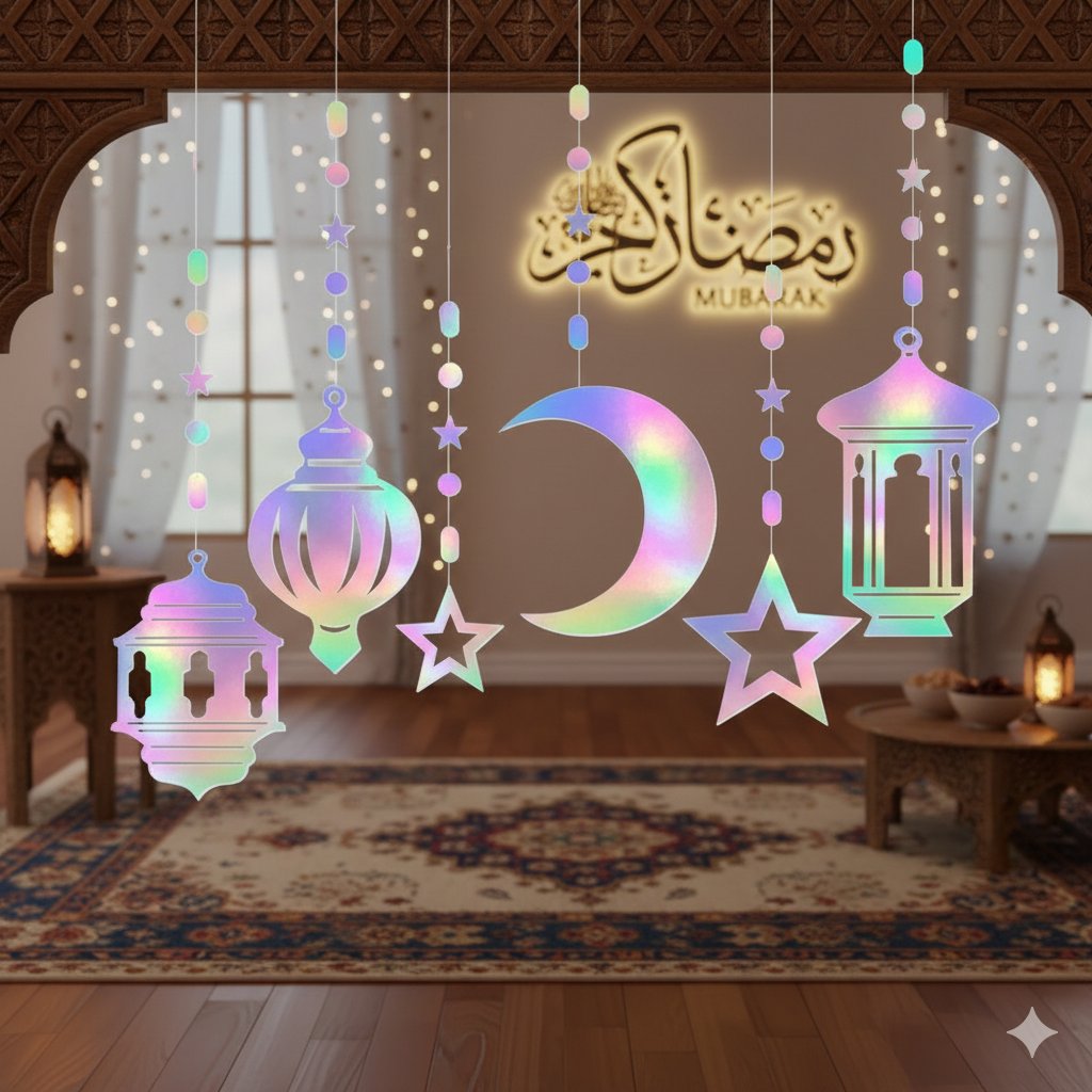 Asmalı sarkıt süs ramazan ay-yıd-kandil hologramlı