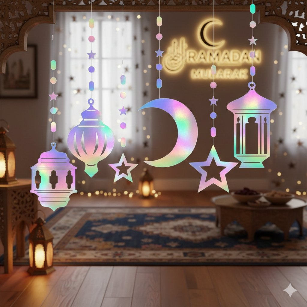 Asmalı sarkıt süs ramazan ay-yıd-kandil hologramlı