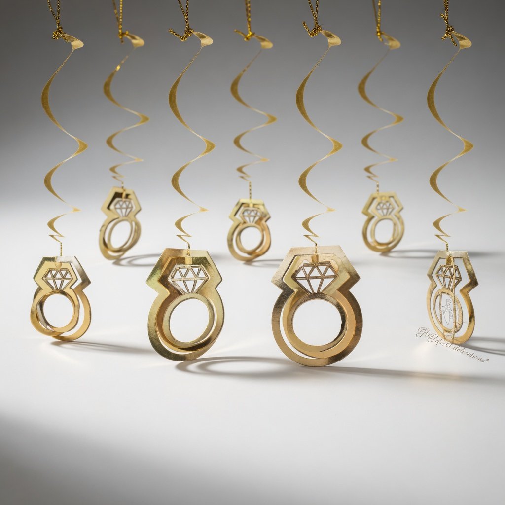 Asmalı tavan sarkıt süsü 3D YÜZÜK GOLD 10 lu
