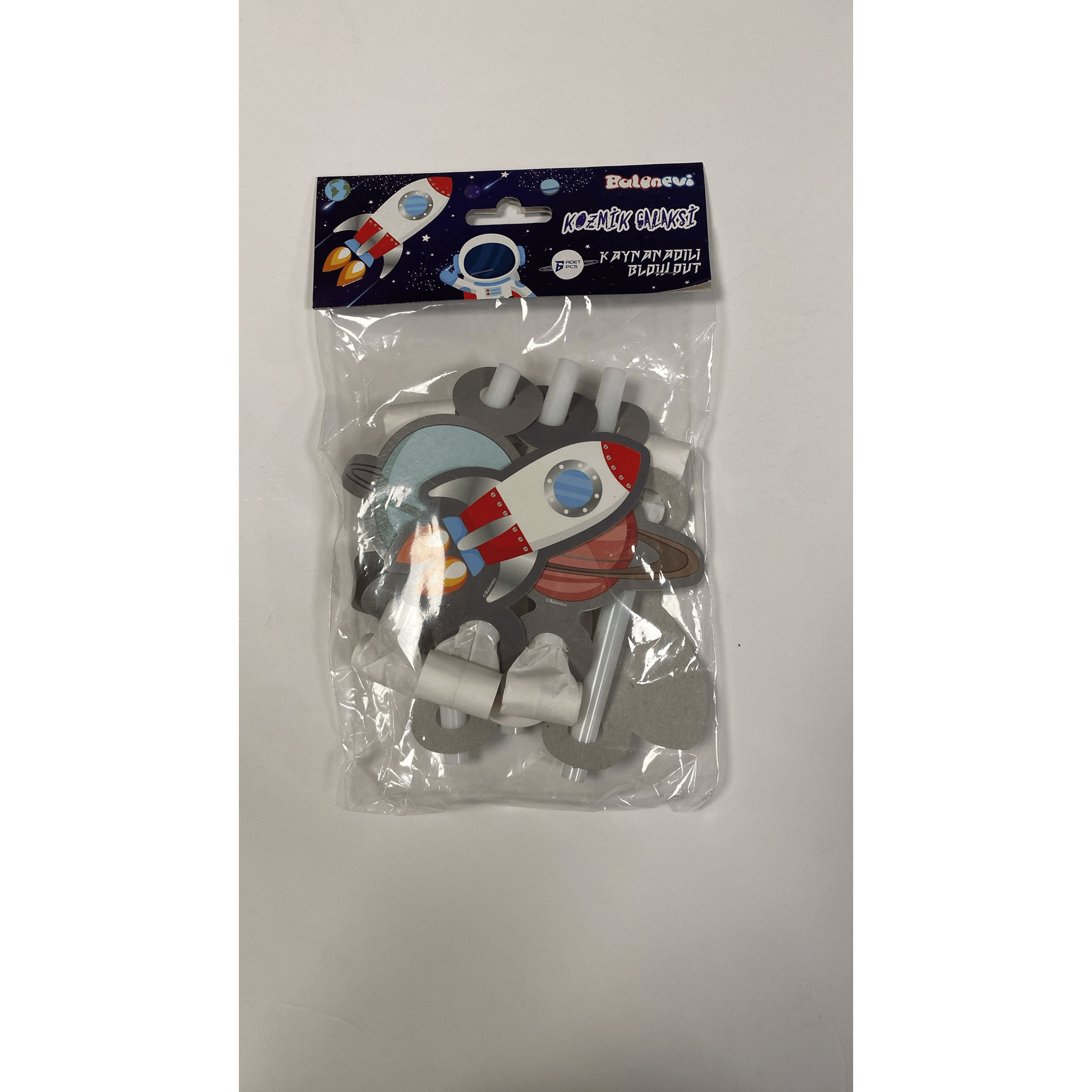 Astronot ve uzay temalı kaynana dili, parti düdüğü,(6lı paket) uzayan parti düdüğü,uzat çek düdük