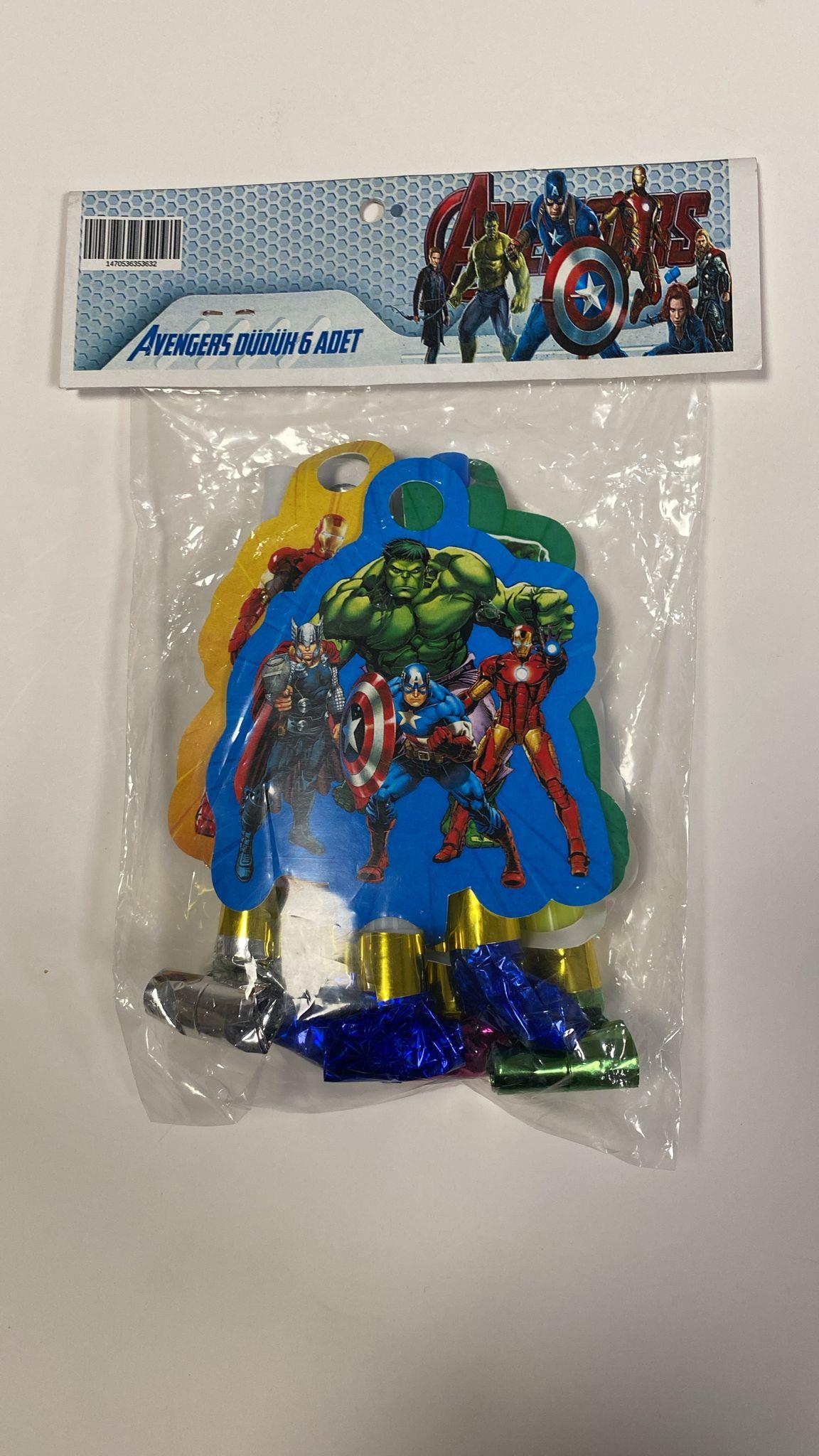 Avangers kahramanlar temalı kaynana dili, parti düdüğü,(6lı paket) uzayan parti düdüğü,uzat çek düdük f