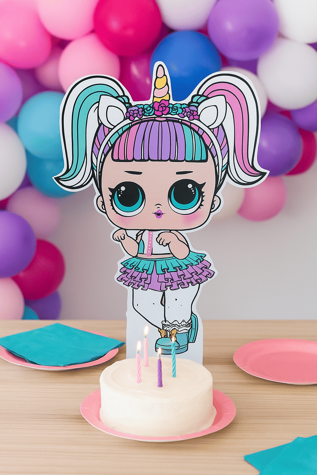 Ayaklı pano Lol Bebek Unicorn Temalı 50x30 cm Doğum günü Masa Dekoru Oda Süsü