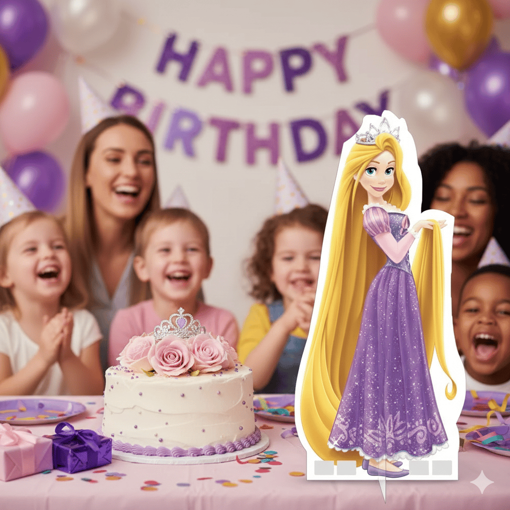 Ayaklı pano RAPUNZEL 49 cm özel ayaklı çift bandlı duvar yada masa için doğum günü panosu