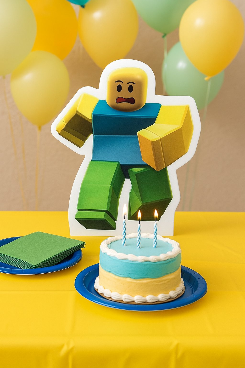 Ayaklı Pano Roblox Noob Temalı 33x29 cm Doğum Günü Masa Dekoru Çocuk Odası Süsü
