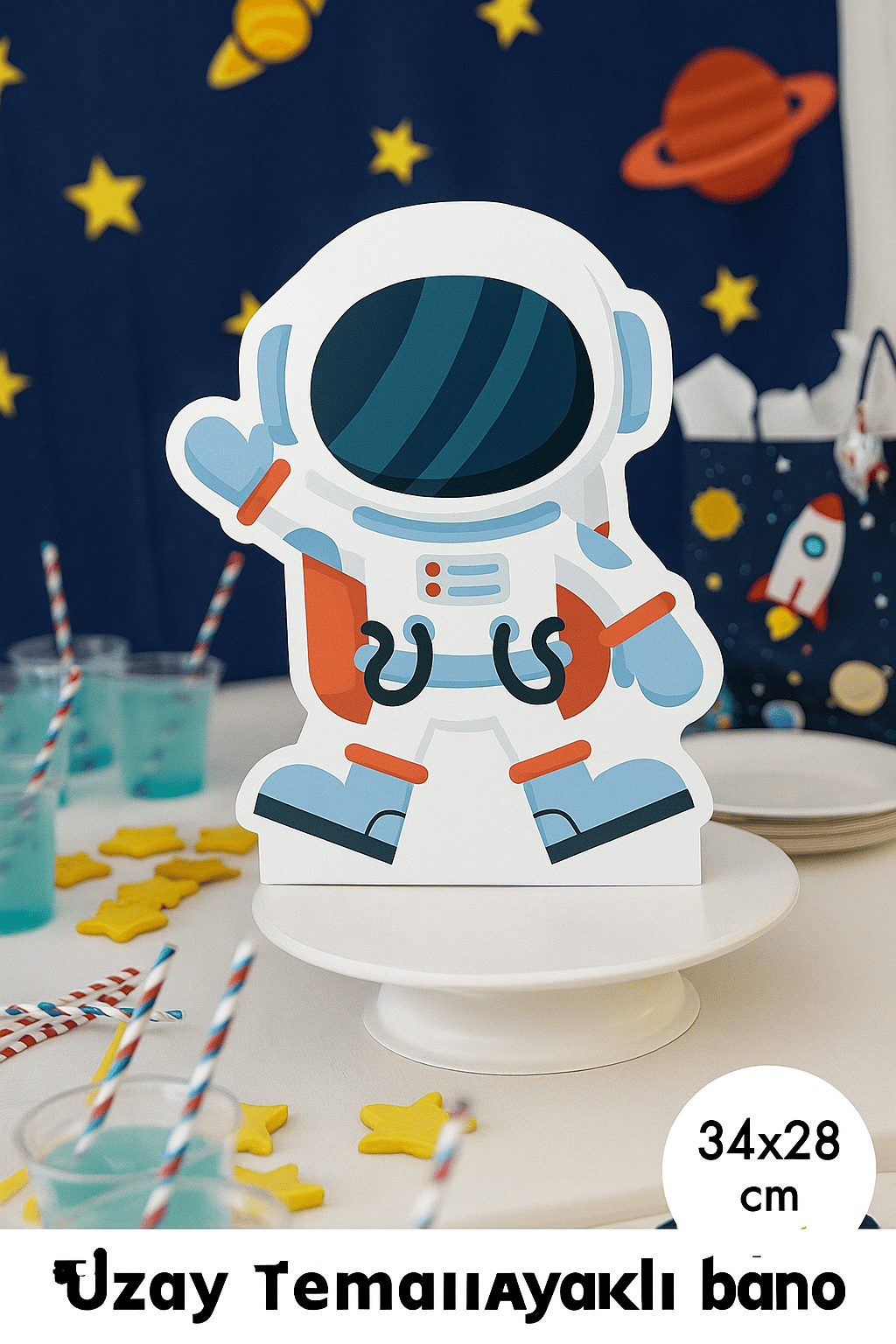 Ayaklı pano Uzay Temalı Astronot 34x28 cm Doğum Günü Aksesuarı