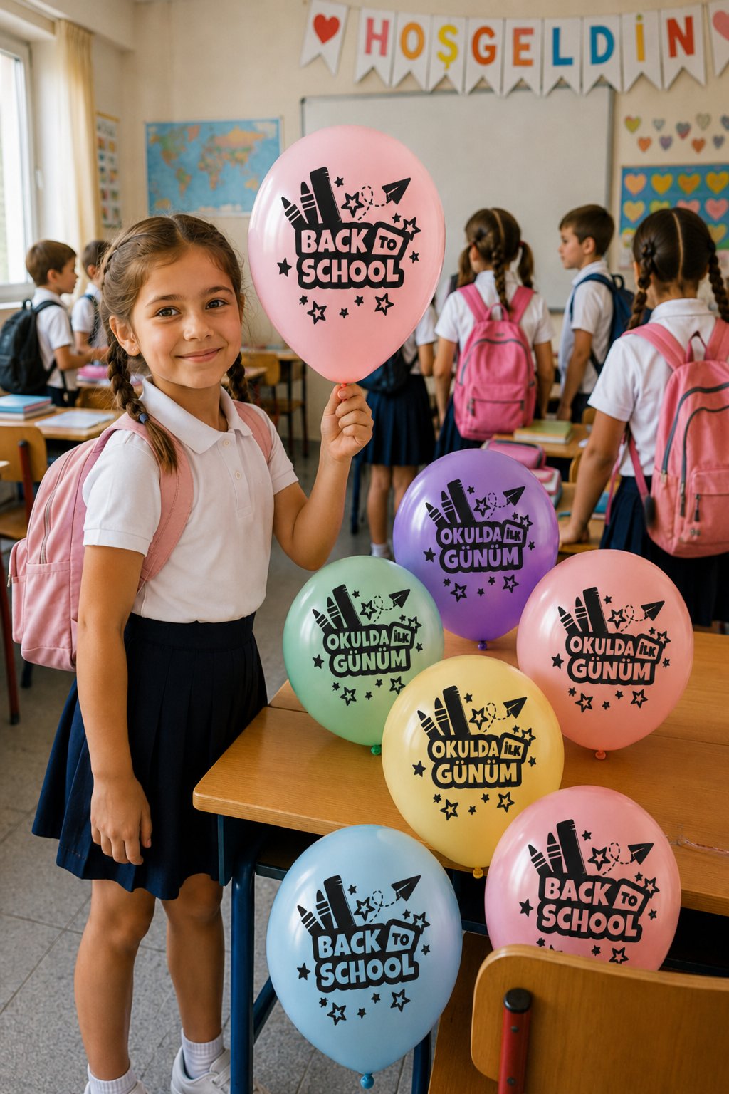 Balon 10LU Okulda İlk Günüm-Back Makaron Çift Tara.