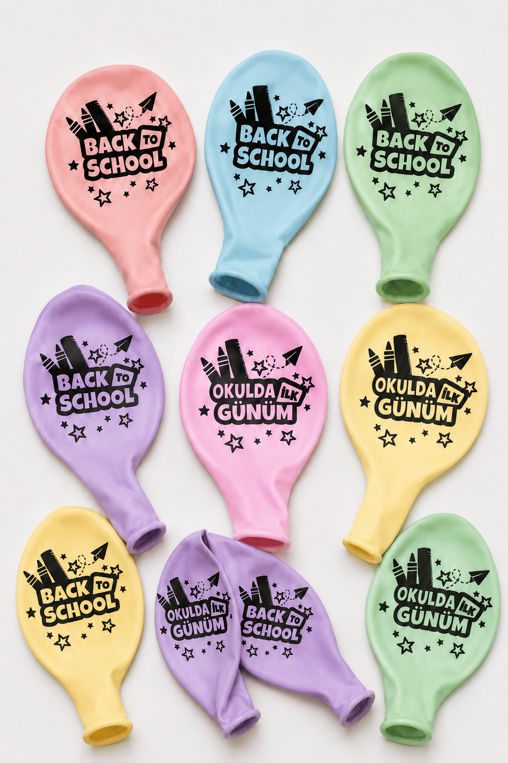 Balon 10LU Okulda İlk Günüm-Back Makaron Çift Tara.