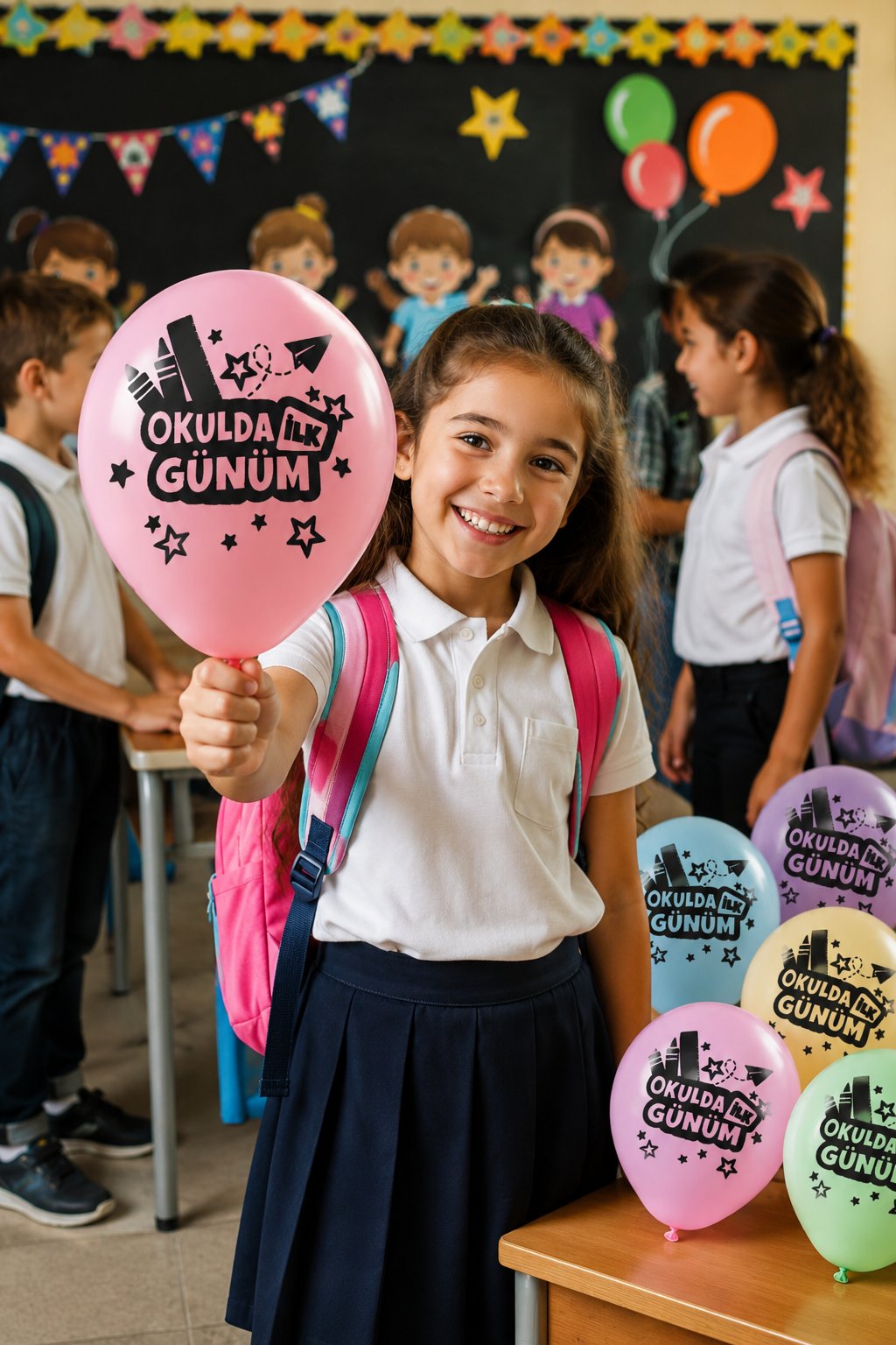 Balon 10LU Okulda İlk Günüm-Back Makaron Çift Tara.