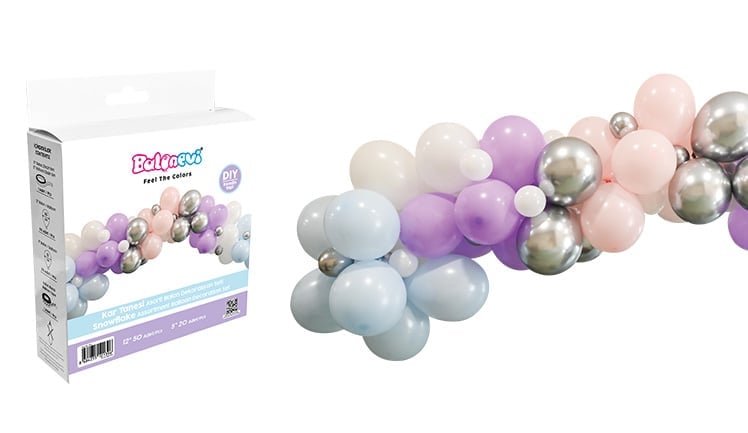 Balon Dekorasyon seti KAR TANESİ 70 adet balon +5 m balon zinciri + balon yapıştırıcısı