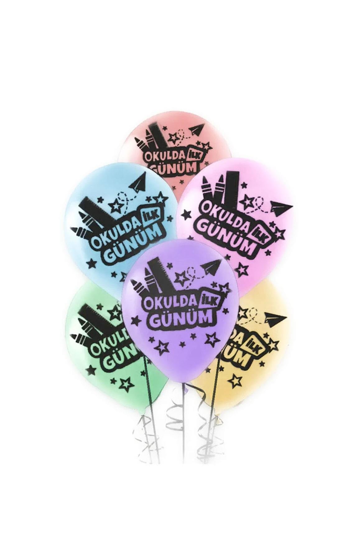 Balon Seti  Okulda İlk Günüm ve Back to School yazılı Makaron Çift Taraflı Bakılı 6 lı Okul Süsleme Balonları