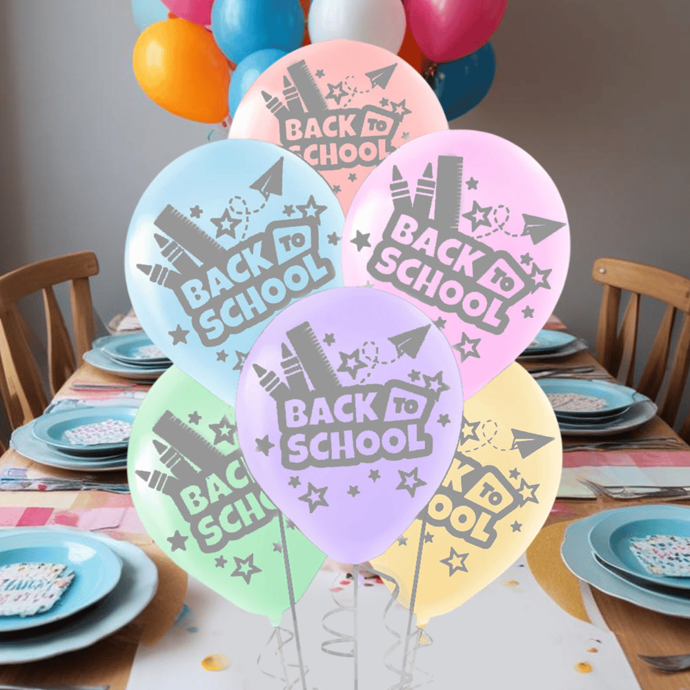 Balon Seti  Okulda İlk Günüm ve Back to School yazılı Makaron Çift Taraflı Bakılı 6 lı Okul Süsleme Balonları