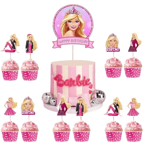Barbie cake topper set pasta seti 20 kürdan 25 kek kalıbı 1 pasta üstü büyük doğum günü pasta süsü