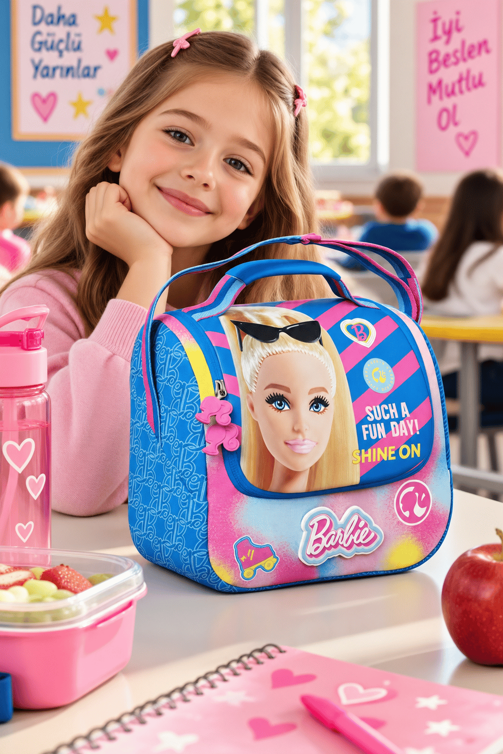 Barbie Termoslu Beslenme Çantası Çocuk Öğrenci Okul Yemek Çantası Günlük Kullanım 30x20x12 cm