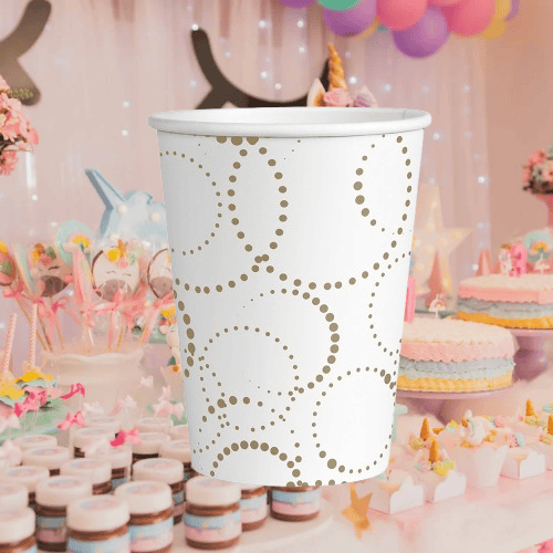 Bardak Elegant Lüks  6lı -BEYAZ-karton noktalı varaklı Parti Bardağı
