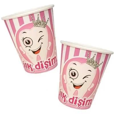 Bardak Karton İLK Dişim  Partisi Pembe 8Oz 8li Diş Buğdayı