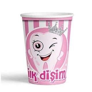 Bardak Karton İLK Dişim  Partisi Pembe 8Oz 8li Diş Buğdayı