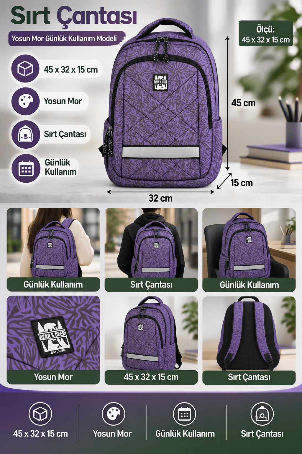 B&D Cosy Sırt Çantası Yosun Mor CN0123