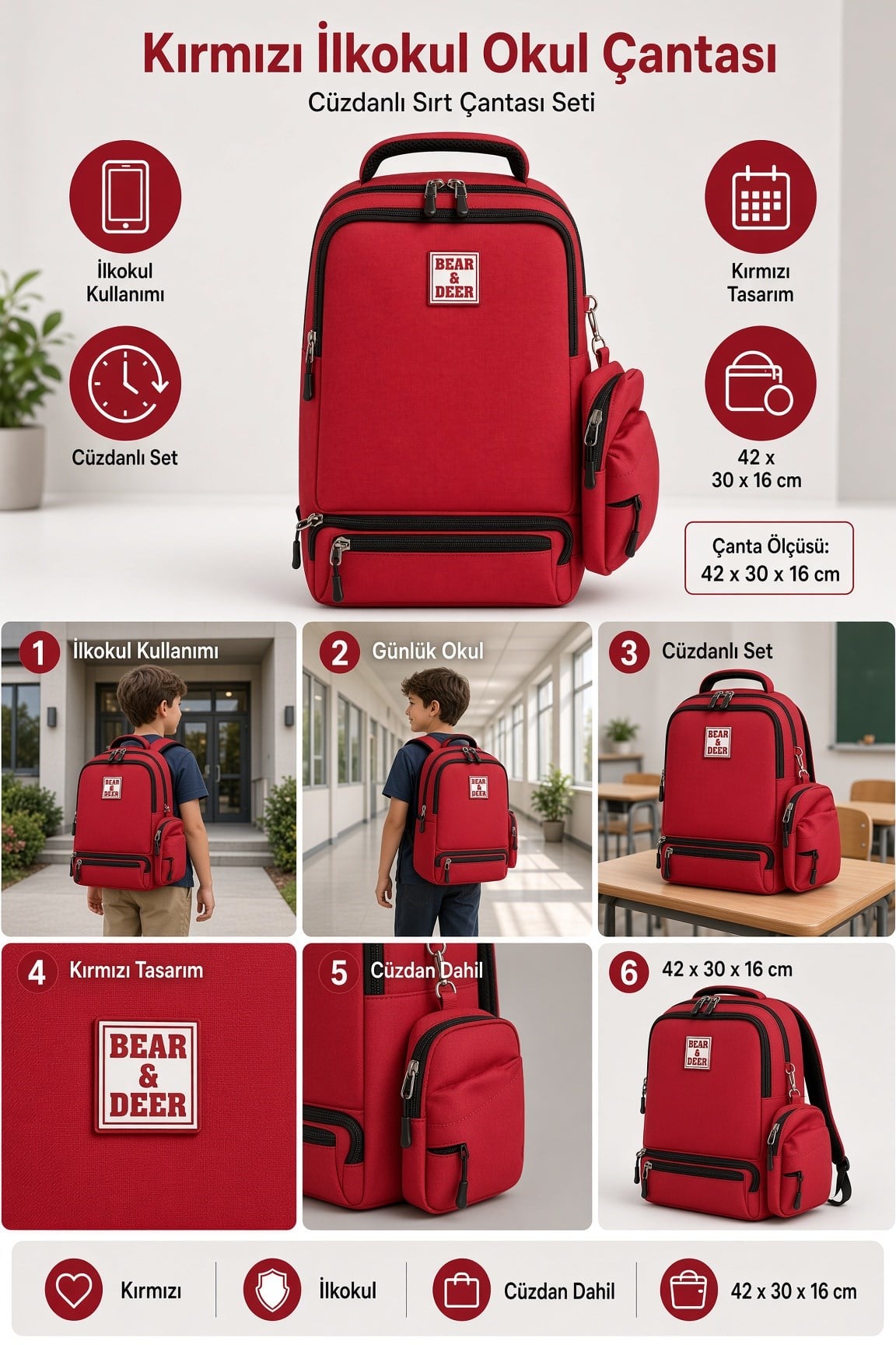 B&D Kangroo Sırt Çantası Kırmızı BD-CN0261