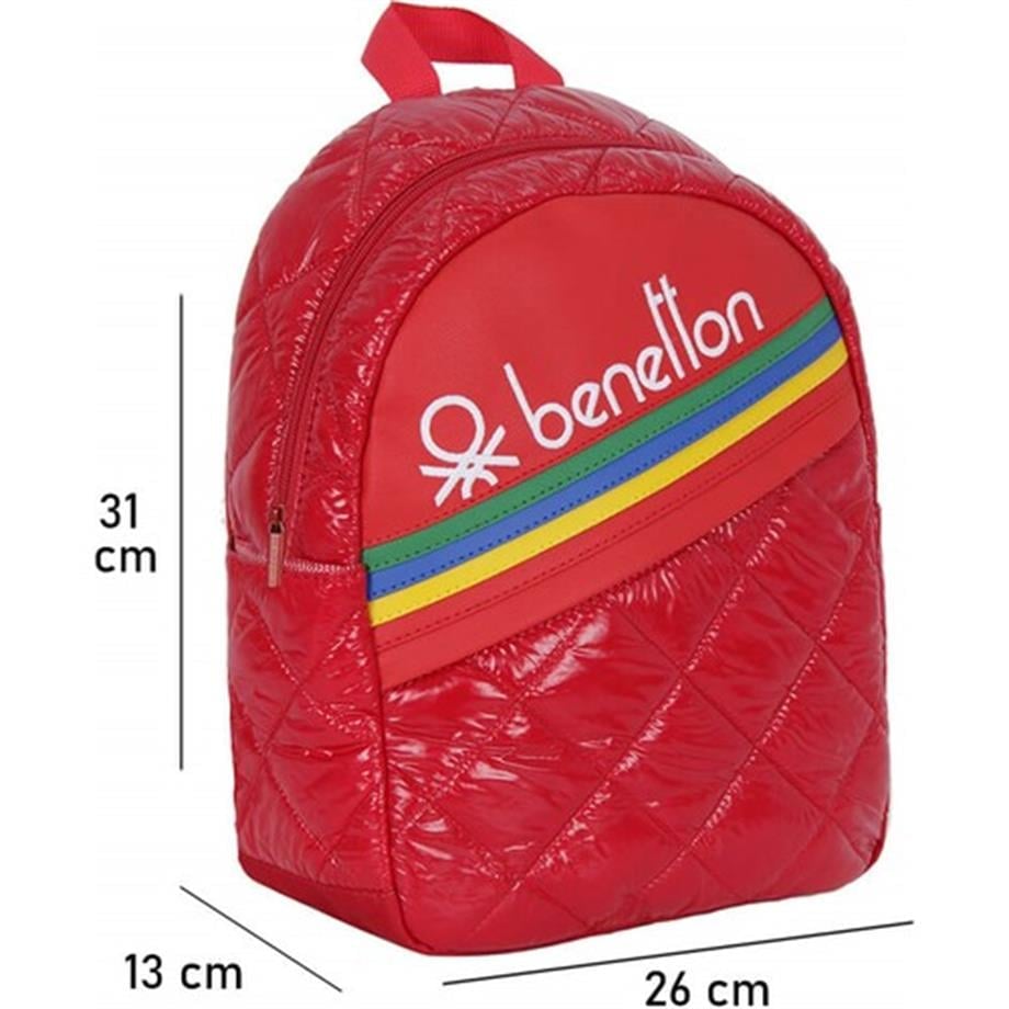 Benetton Çekçekli Kapitone Anaokulu çantası kırmız