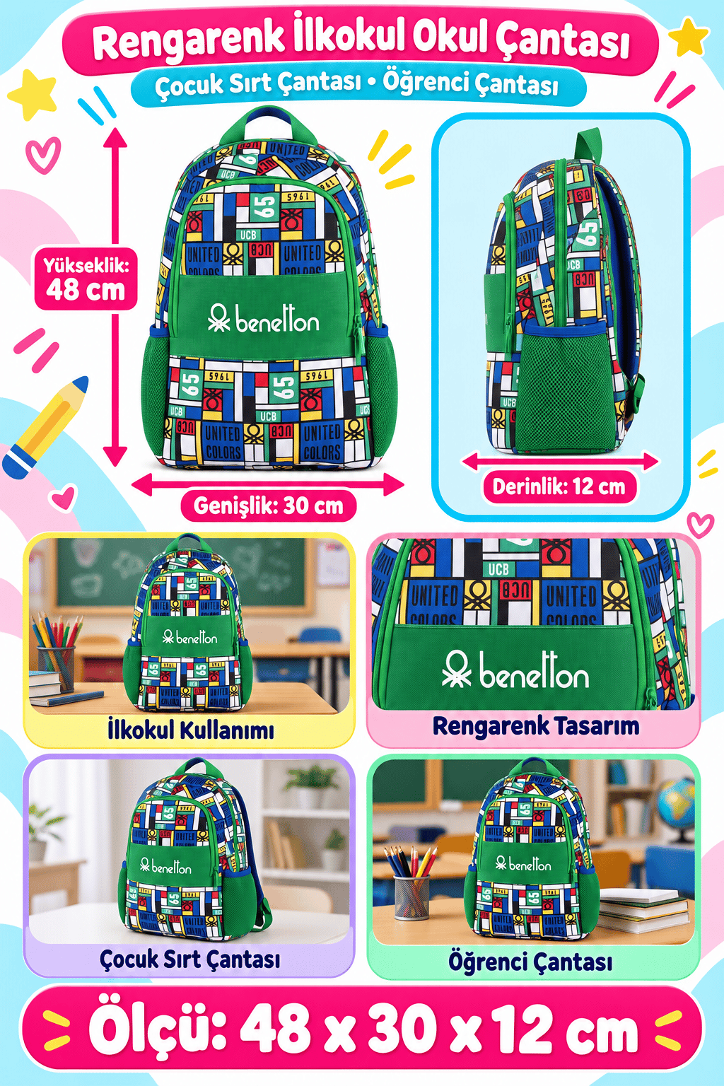 Benetton Okul Çantası Rengarenk 76117
