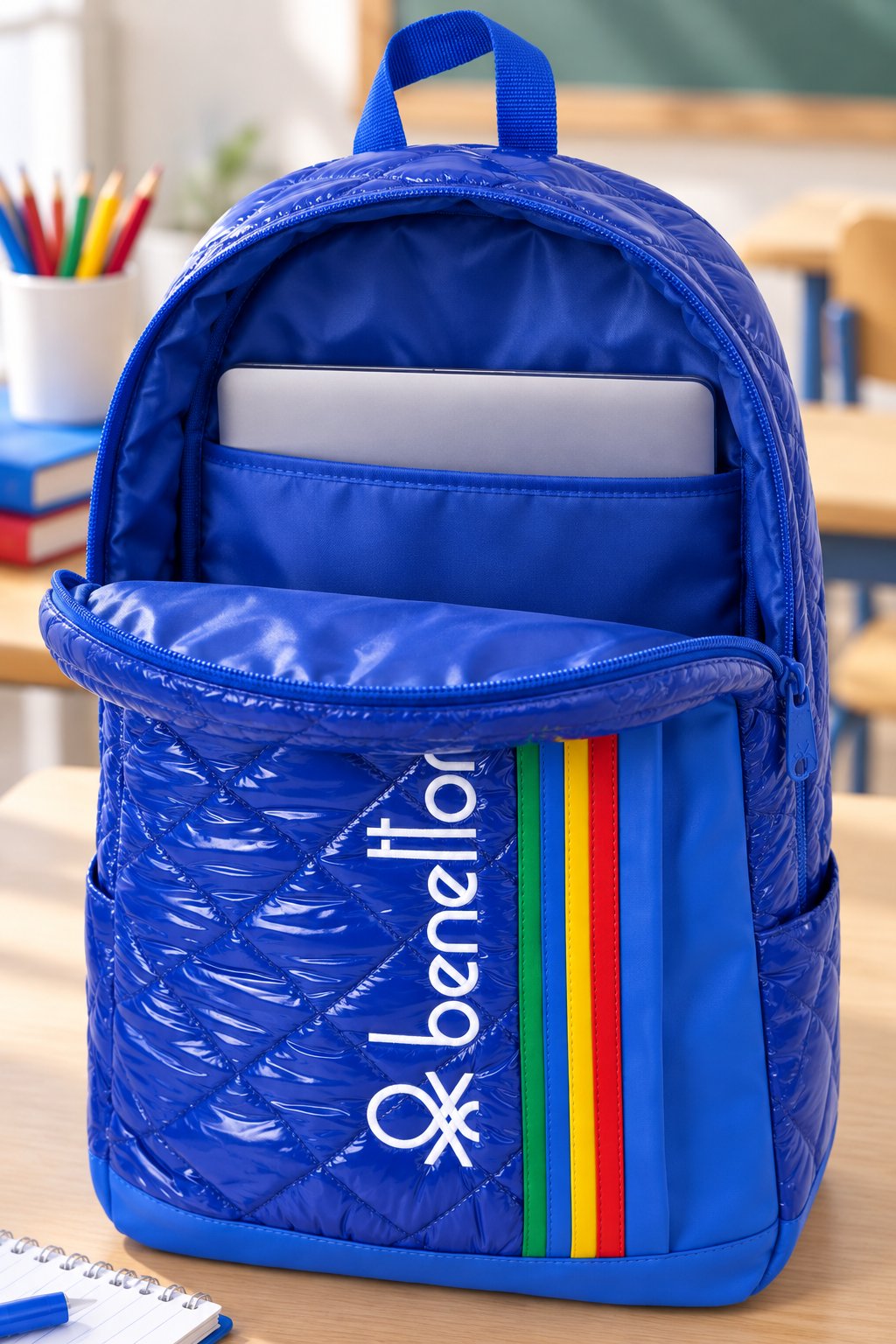 Benetton Saks Mavi İlkokul Çantası Çift Bölmeli Laptop Bölmeli Okul Sırt Çantası 43x30x17 cm