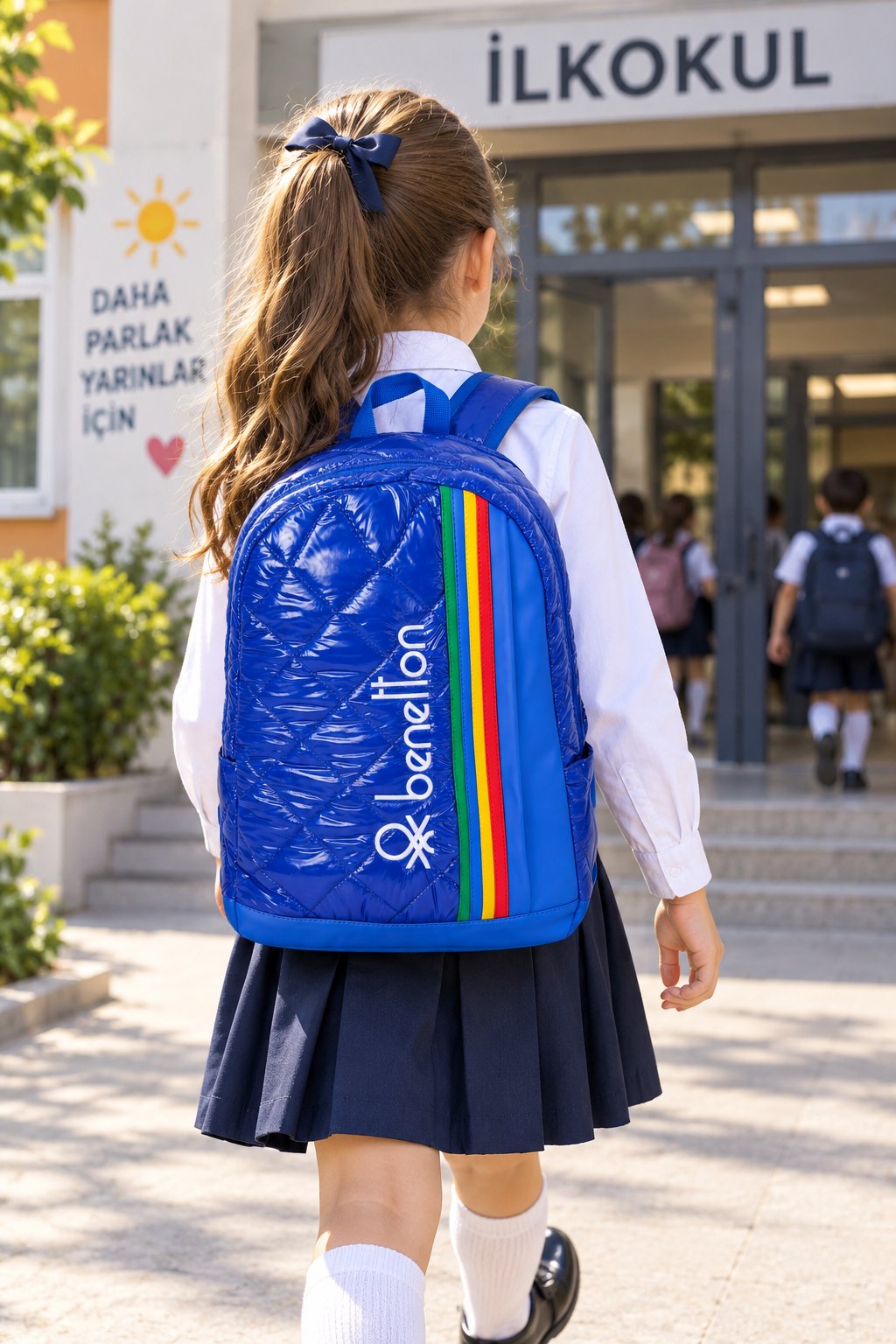 Benetton Saks Mavi İlkokul Çantası Çift Bölmeli Laptop Bölmeli Okul Sırt Çantası 43x30x17 cm