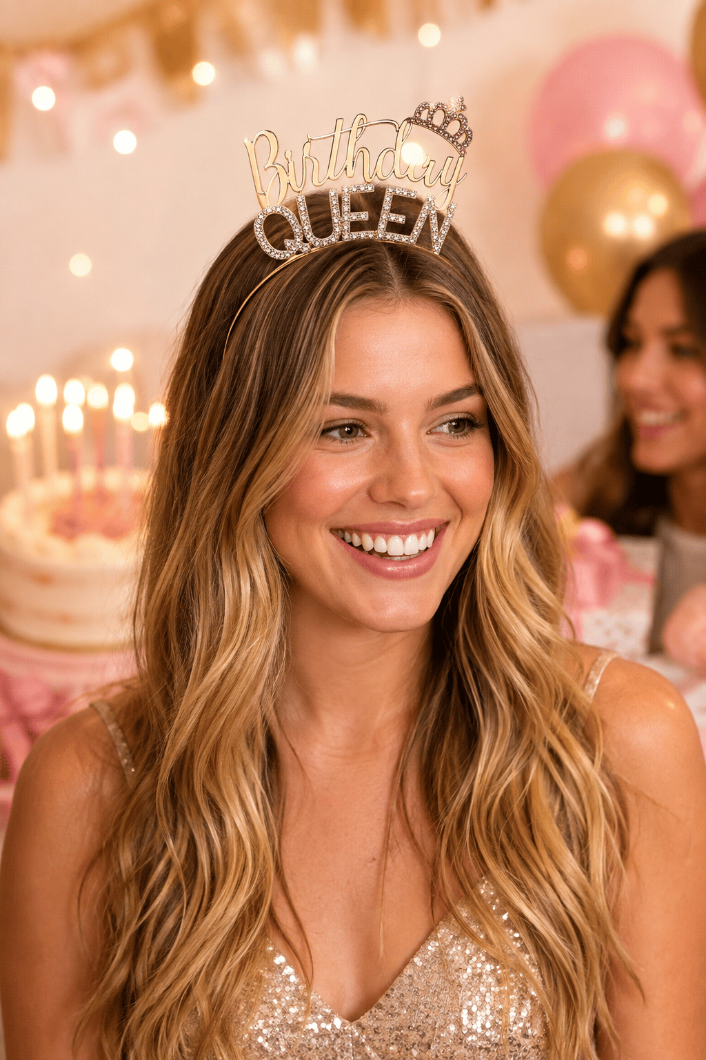Birthday Queen Metal Saç Tacı Altın Taşlı Görünümlü Doğum Günü Parti ve Fotoğraf Aksesuarı