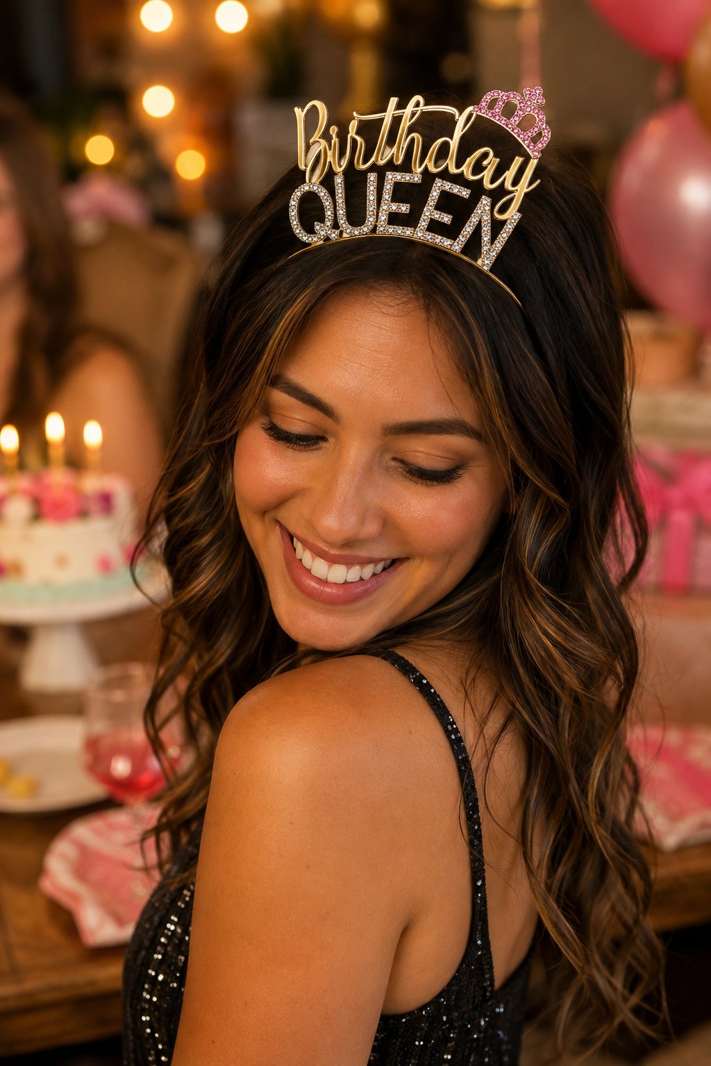 Birthday Queen Metal Saç Tacı Altın Taşlı Görünümlü Doğum Günü Parti ve Fotoğraf Aksesuarı