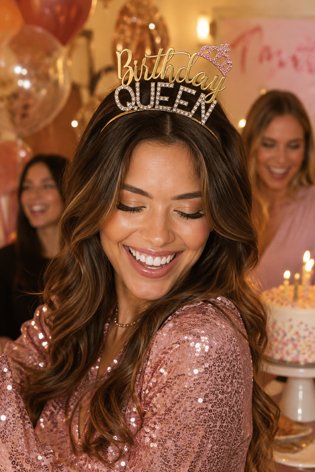 Birthday Queen Metal Saç Tacı Altın Taşlı Görünümlü Doğum Günü Parti ve Fotoğraf Aksesuarı