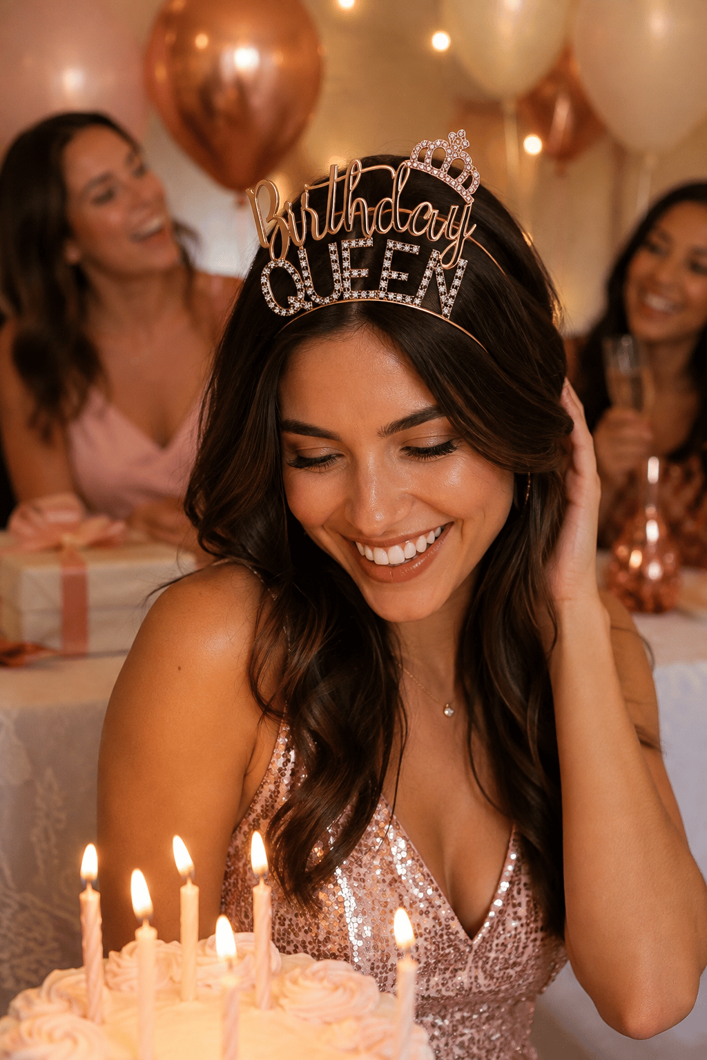 Birthday Queen Metal Taşlı Saç Tacı Rose Gold Doğum Günü Parti Kostüm ve Fotoğraf Aksesuarı