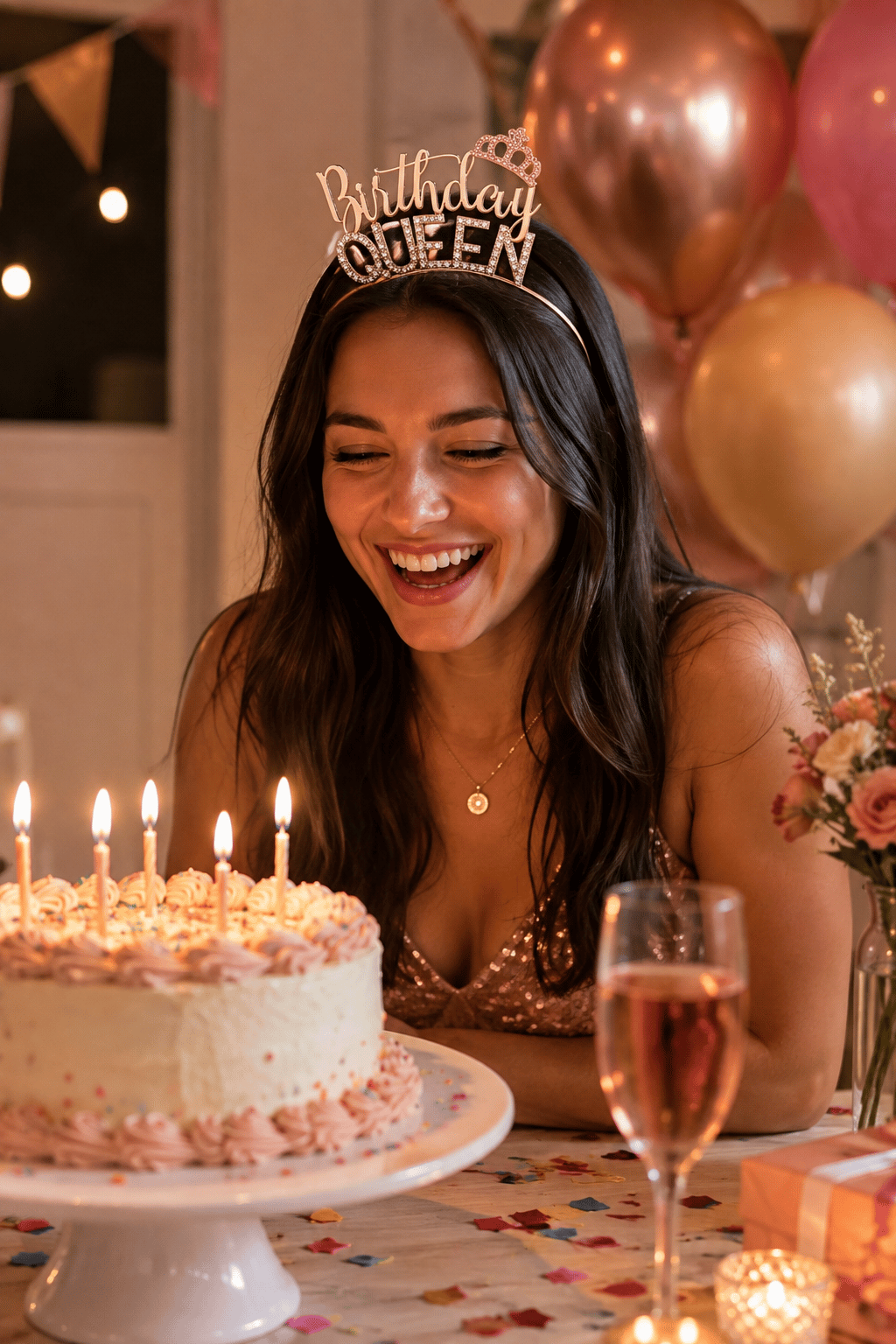 Birthday Queen Metal Taşlı Saç Tacı Rose Gold Doğum Günü Parti Kostüm ve Fotoğraf Aksesuarı