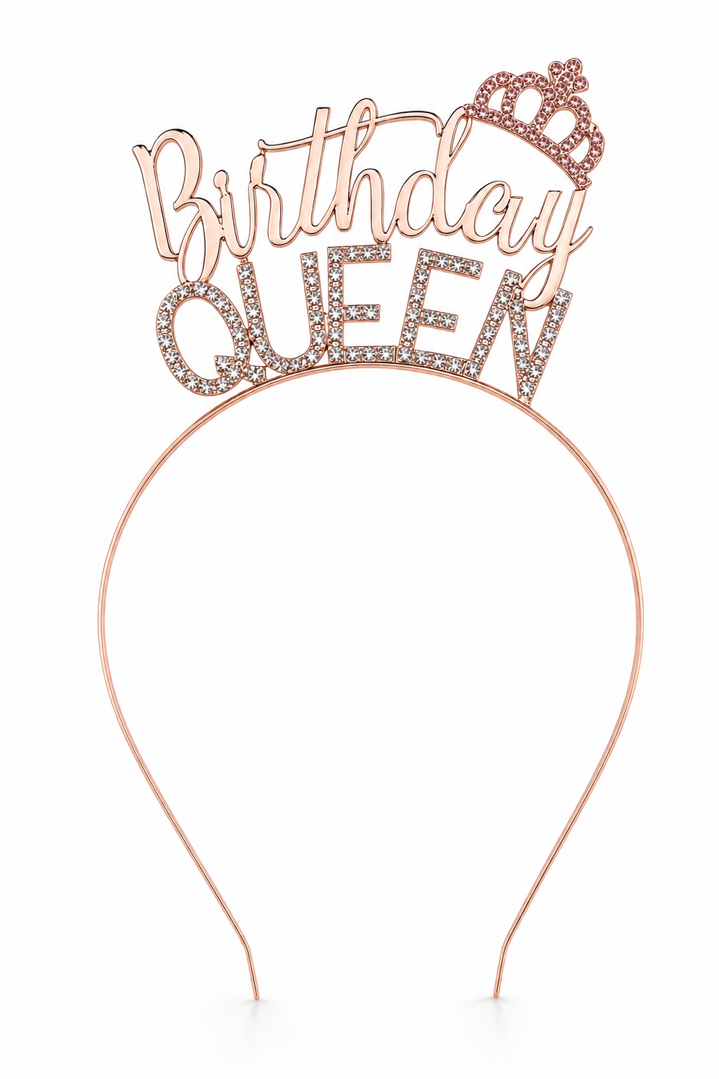 Birthday Queen Metal Taşlı Saç Tacı Rose Gold Doğum Günü Parti Kostüm ve Fotoğraf Aksesuarı