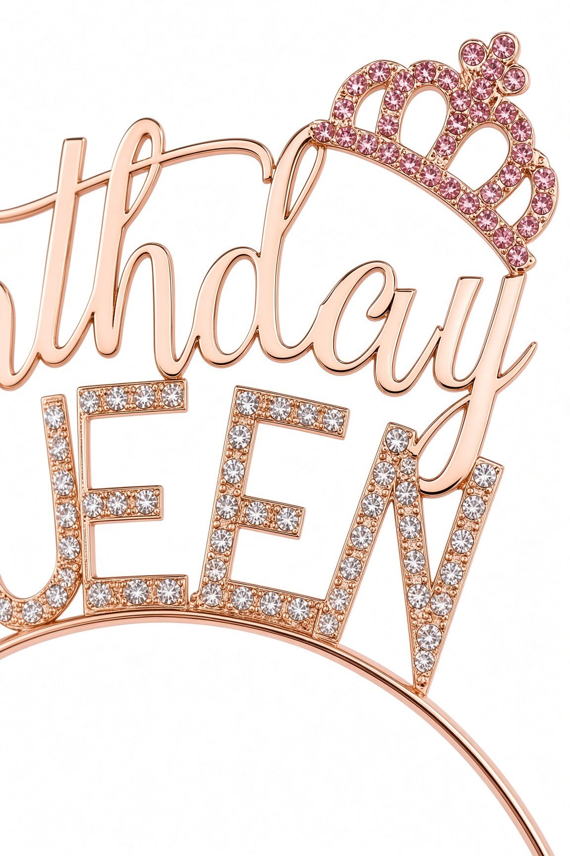 Birthday Queen Metal Taşlı Saç Tacı Rose Gold Doğum Günü Parti Kostüm ve Fotoğraf Aksesuarı