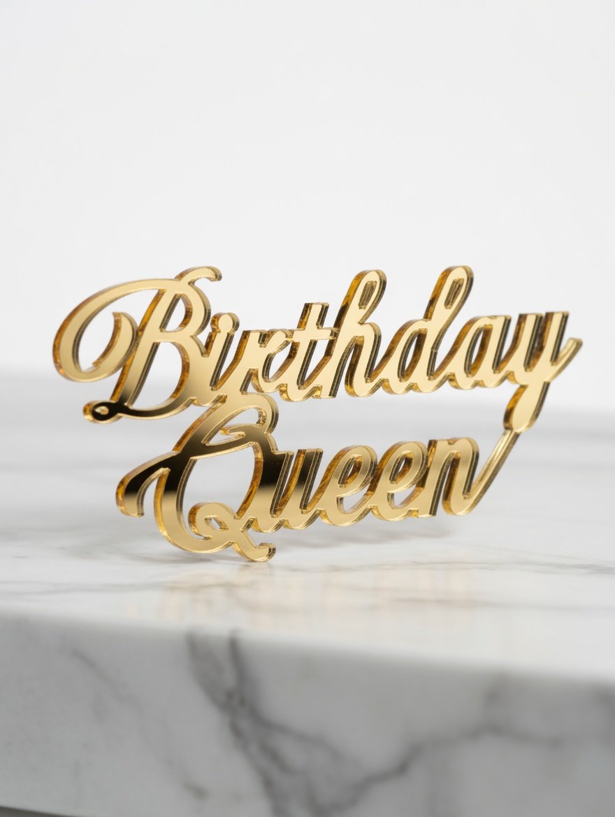 Birthday Queen Plexi Pasta Süsü Doğum Günü Cake Topper Parti Dekorasyonu