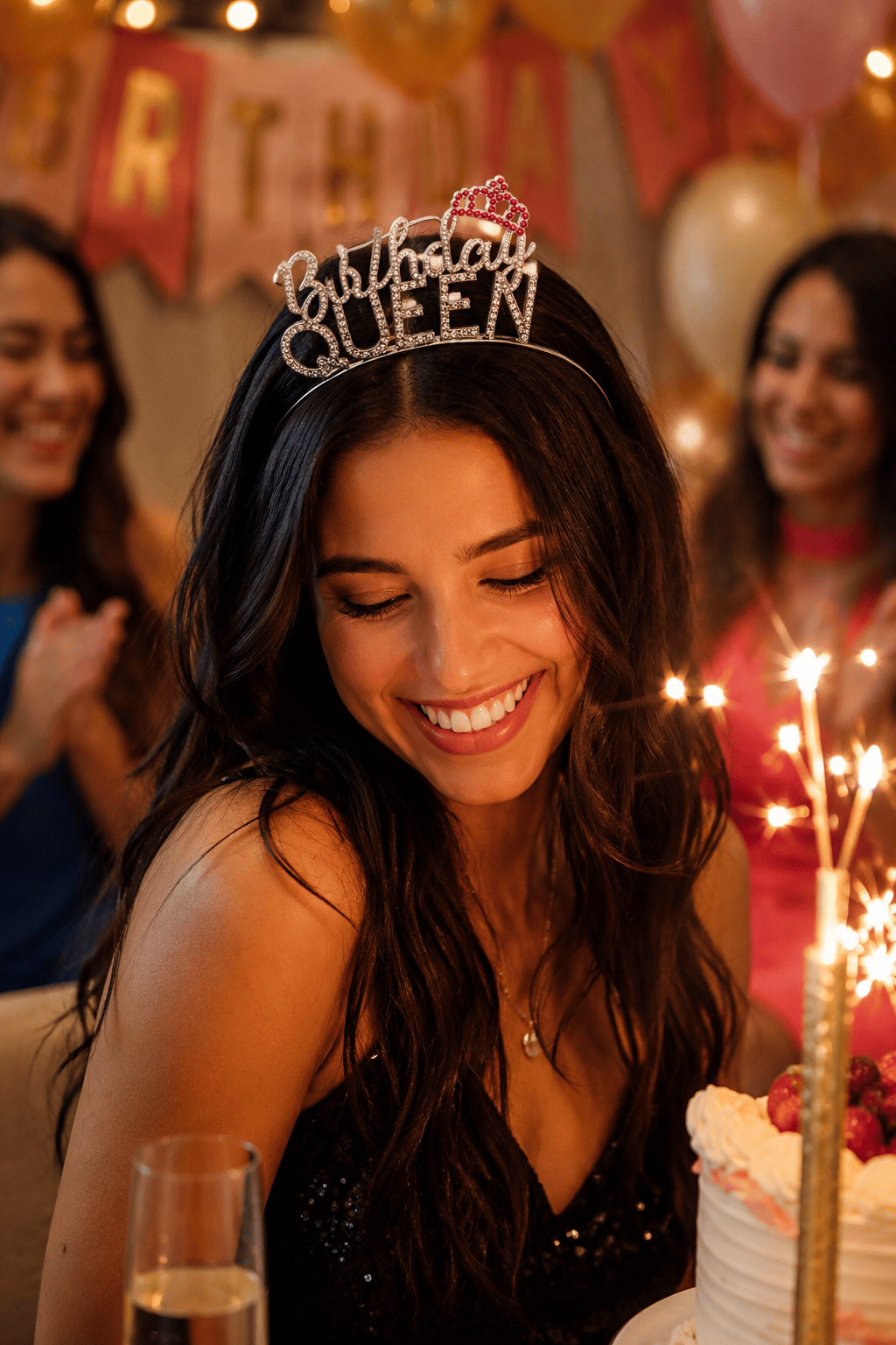 Birthday Queen Taç Metal Taşlı Rose Renk Doğum Günü Parti Tacı Kutlama ve Fotoğraf Aksesuarı