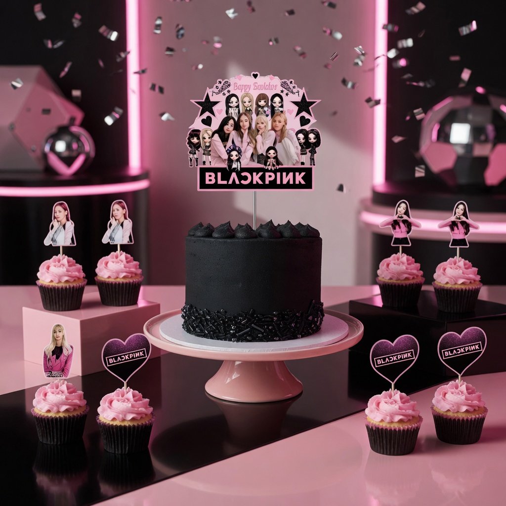 BLACK PİNK Cake topper s(5oli cupca-20likü-1 pasta