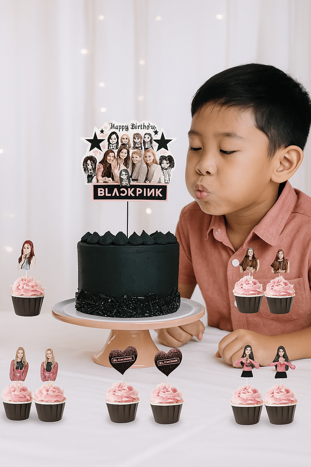 Black Pink cake topper set pasta seti 20 kürdan 25 kek kalıbı 1 pasta üstü büyük doğum günü pasta süsü