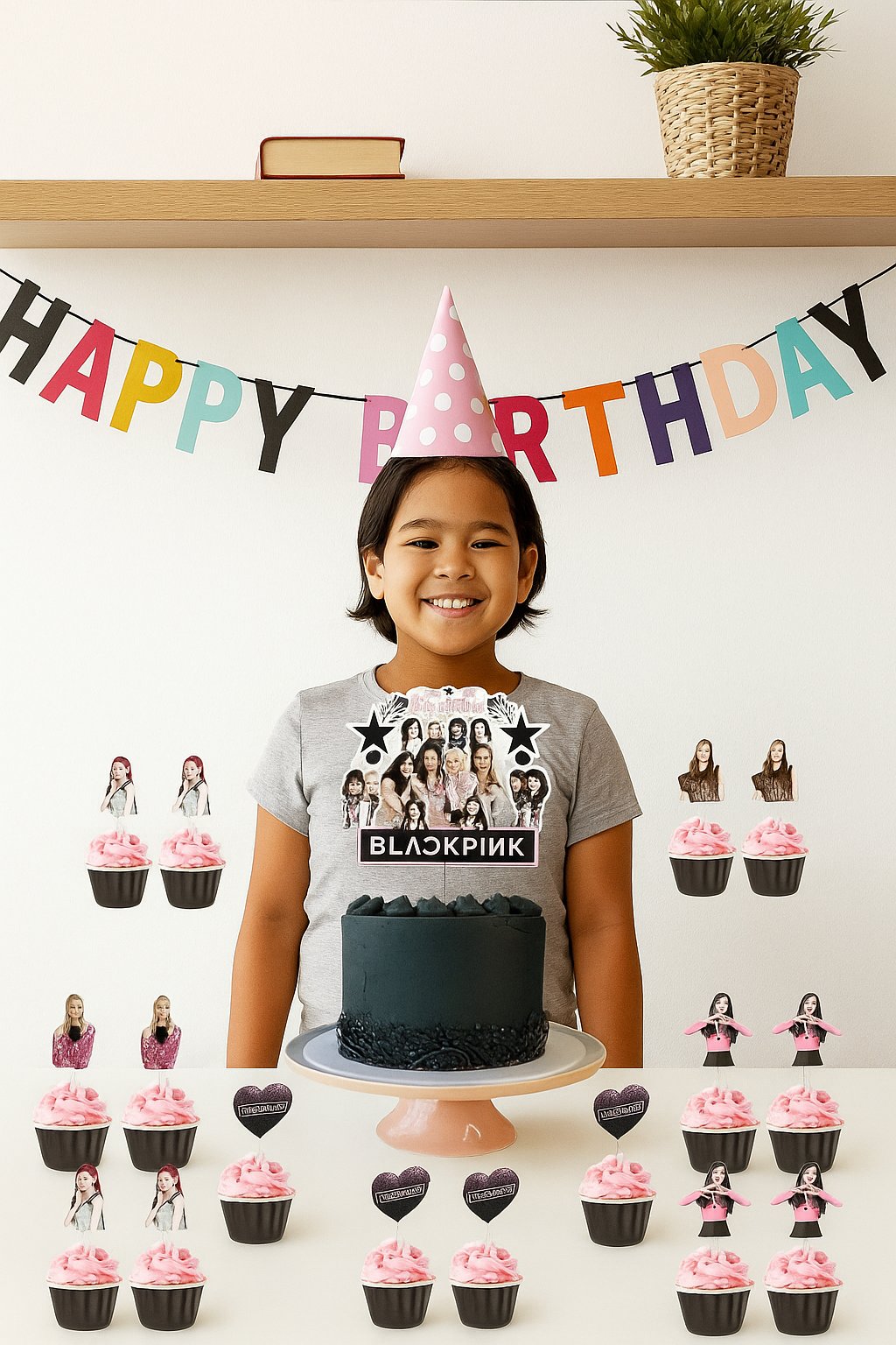 Black Pink cake topper set pasta seti 20 kürdan 25 kek kalıbı 1 pasta üstü büyük doğum günü pasta süsü
