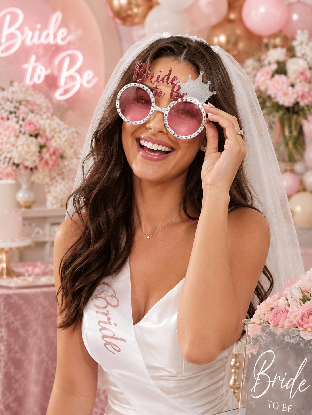Bride Gözlük Bride to be yazılı şeffaf taçlı Pembe Parti Gözlüğü