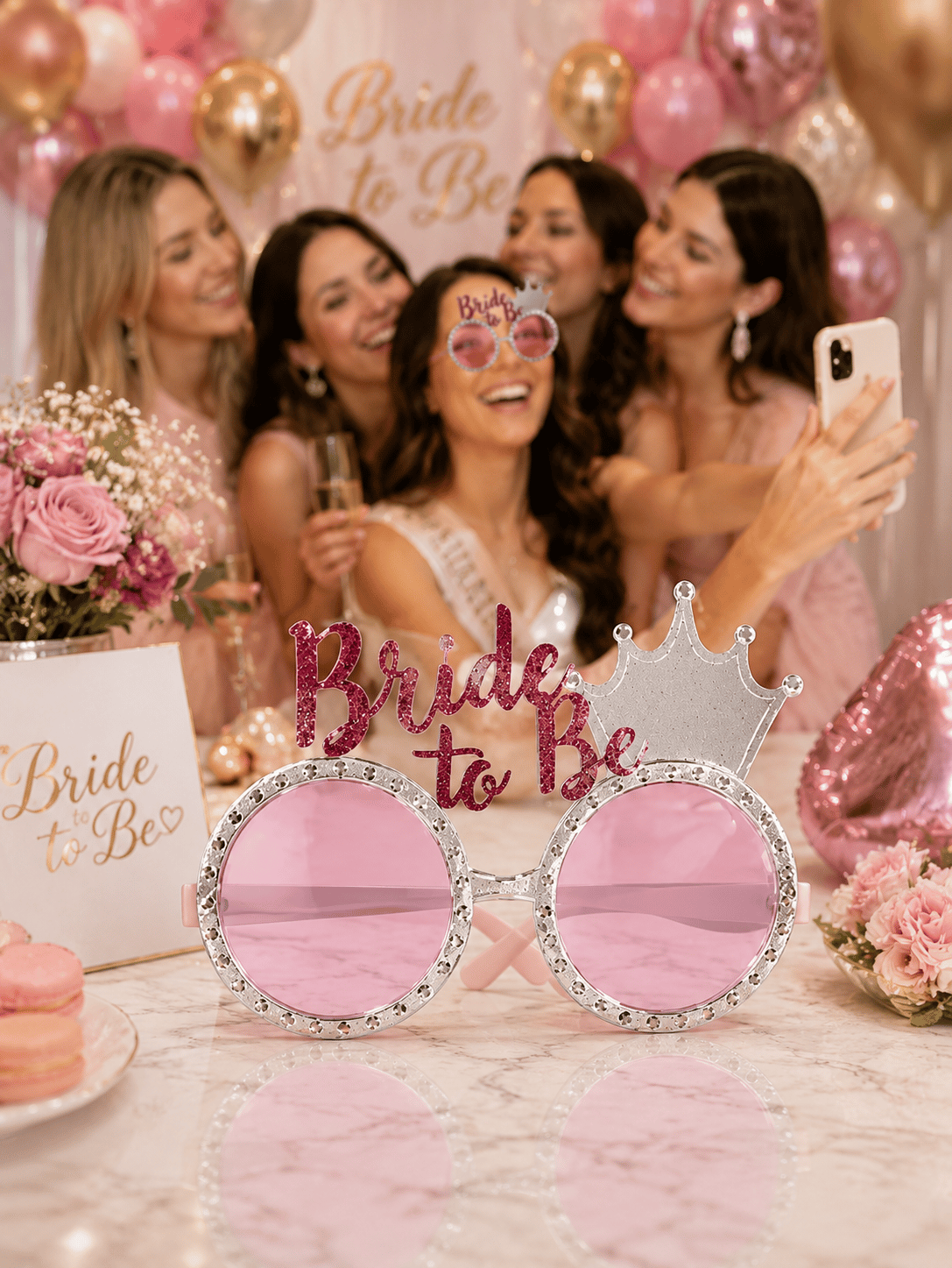 Bride Gözlük Bride to be yazılı şeffaf taçlı Pembe Parti Gözlüğü