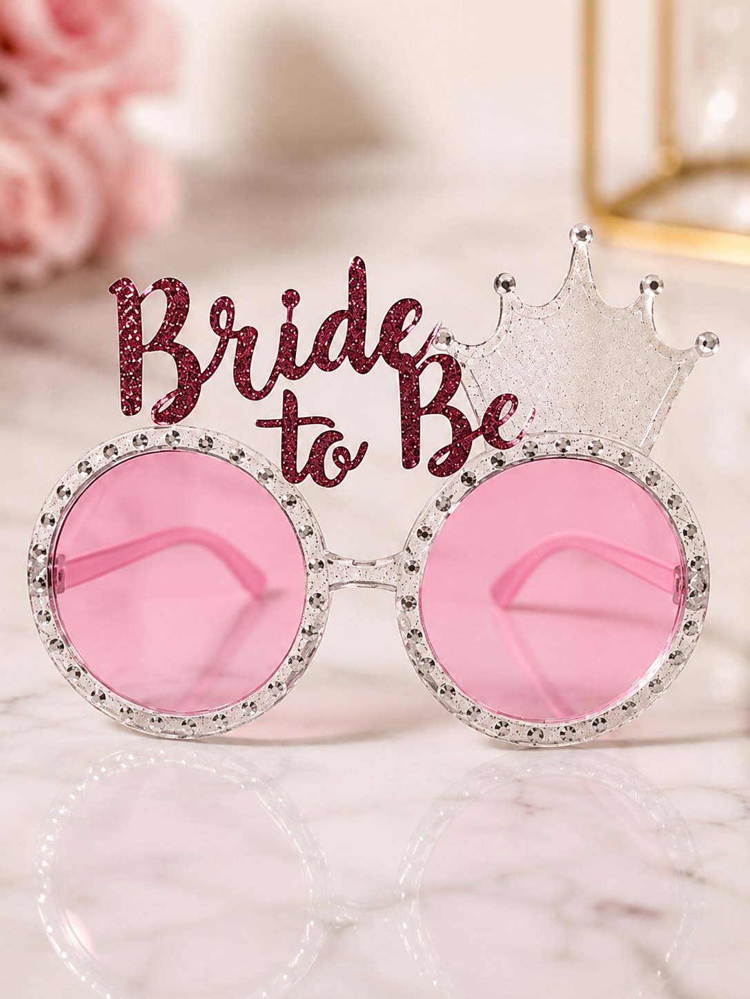 Bride Gözlük Bride to be yazılı şeffaf taçlı Pembe Parti Gözlüğü