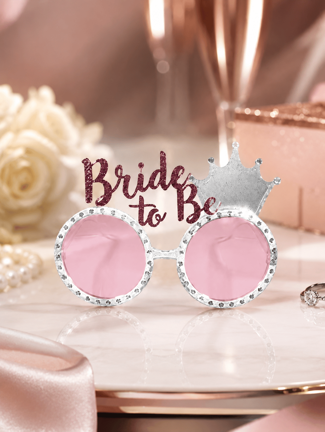 Bride Gözlük Bride to be yazılı şeffaf taçlı Pembe Parti Gözlüğü