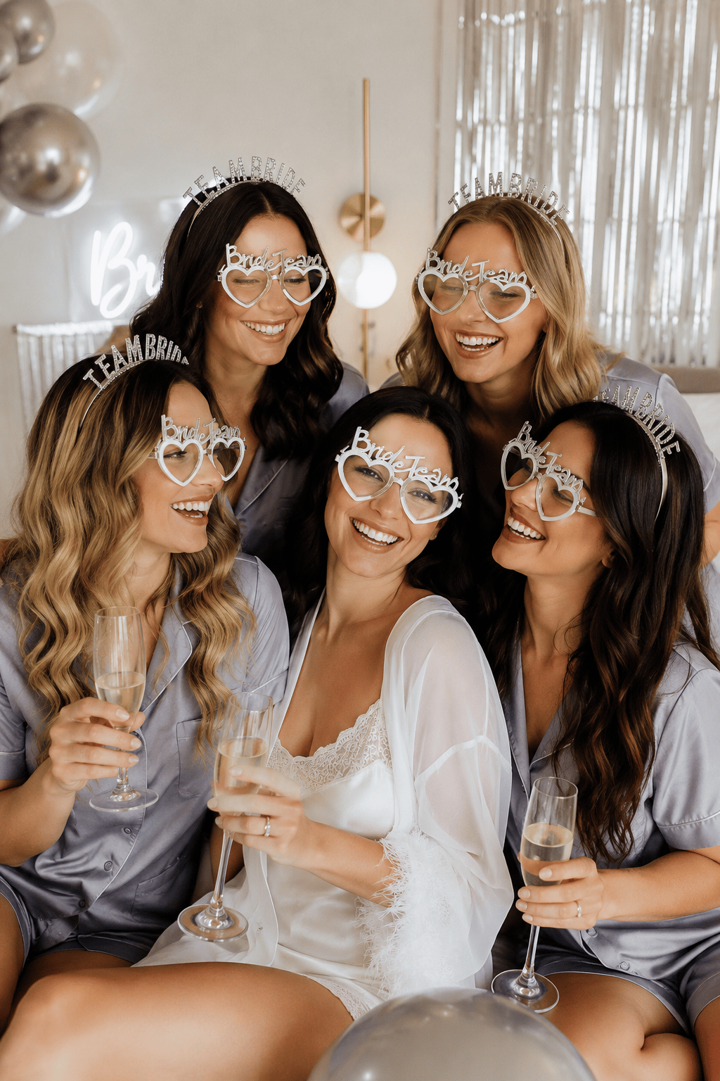 Bride Team Bride Bekarlığa Veda Taç Gözlük Set Gri-Gümüş
