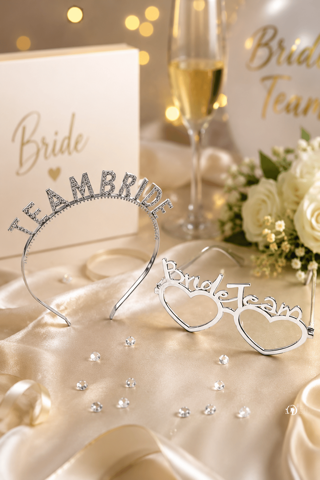 Bride Team Bride Bekarlığa Veda Taç Gözlük Set Gri-Gümüş